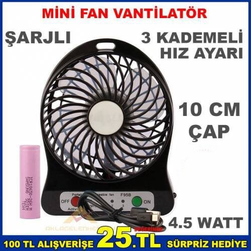 3 KADEME USB ŞARJLI PORTATİF MİNİ FAN SERİNLETİCİ VANTİLATÖR