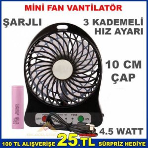 3 KADEME USB ŞARJLI PORTATİF MİNİ FAN SERİNLETİCİ VANTİLATÖR