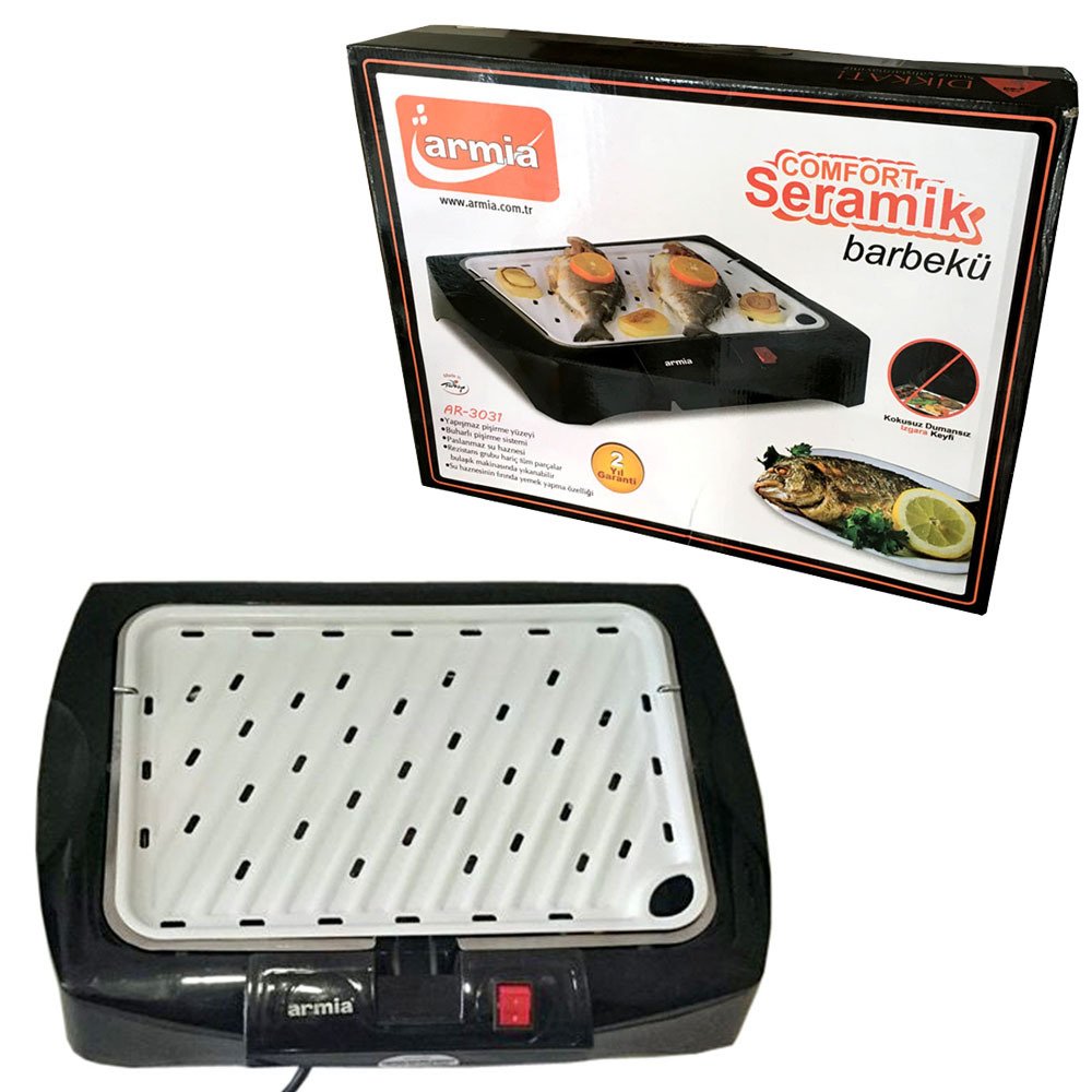 Elektrikli Seramik Barbekü Izgara Seti Kokusuz Dumansız Grill Ocak Armia AR-3031