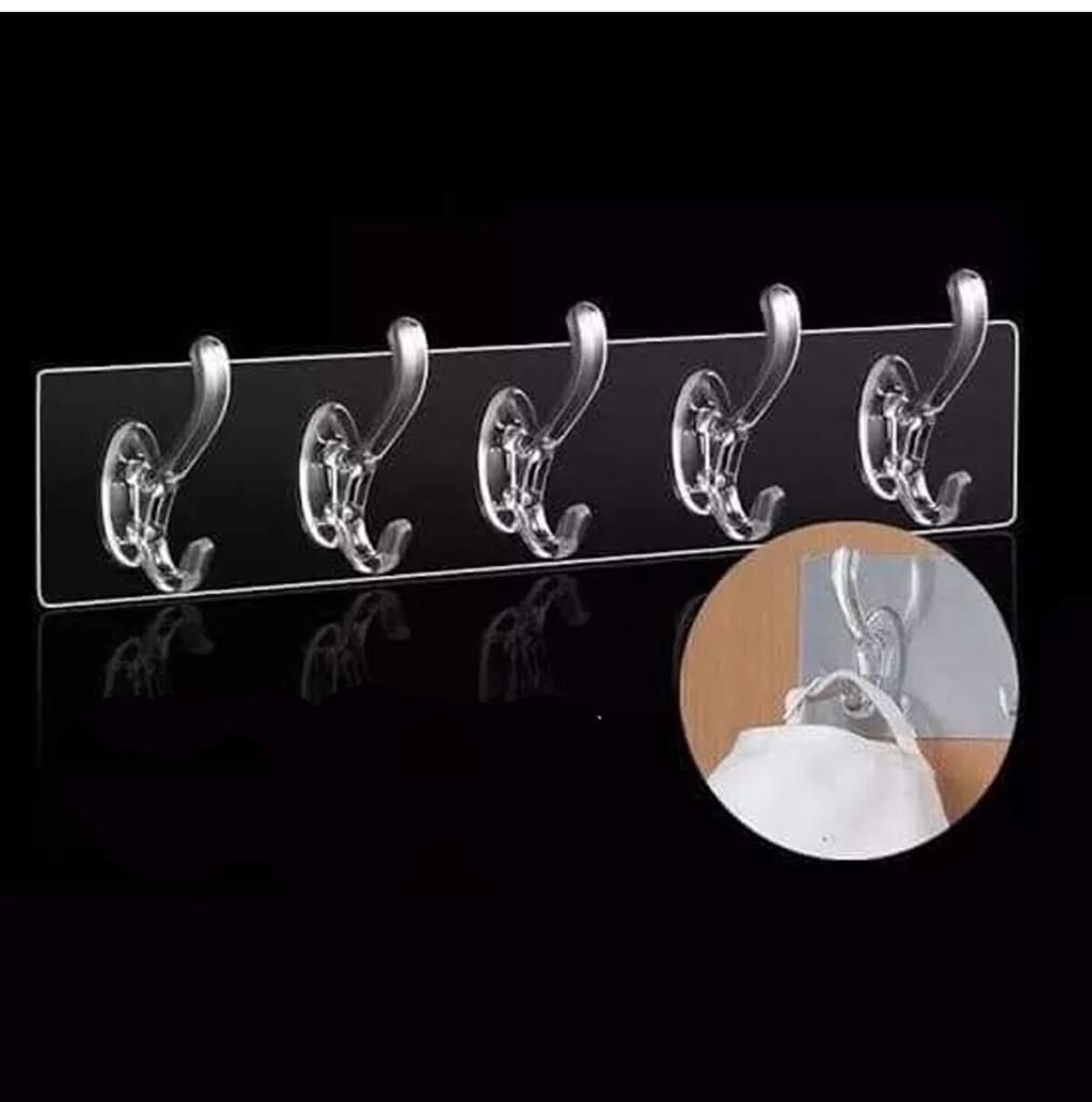 5'li Kendinden Yapışkanlı Güçlü Şeffaf Askılık - Kapı Arkası Mutfak Duvar Banyo Askı