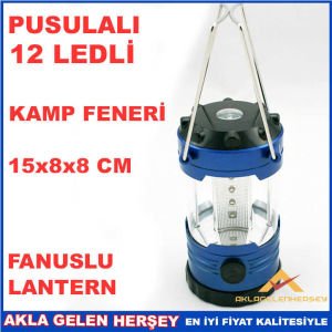 PUSULALI 12 LEDLİ FANUSLU KAMP FENERİ LANTERN