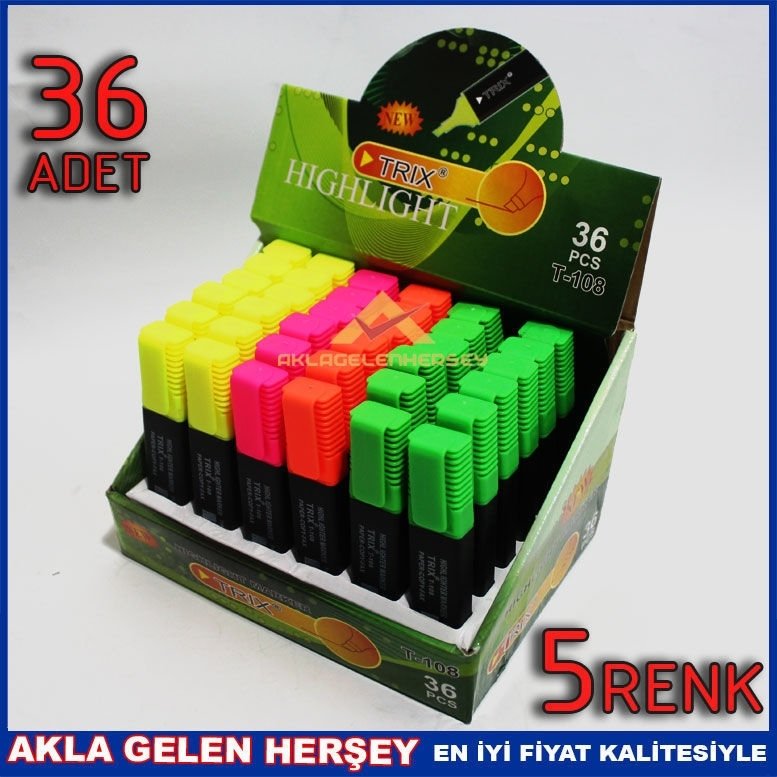 36 ADET KESİK UÇLU FOSFORLU KALEM İŞARET KALEMİ