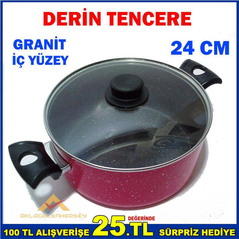 24 CM YAPIŞMAZ GRANİT İÇ YÜZEYLİ DERİN TENCERE