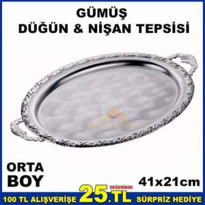41x20cm Orta Boy Kare Model Gümüş Nişan Tepsisi