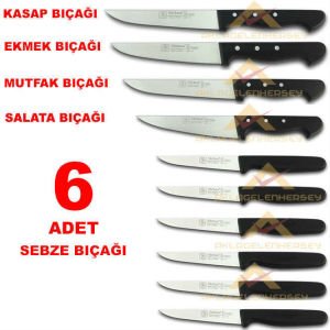 Özel Ahşap Takozlu 10lu Set Orijinal Sürbisa Bıçak Seti Pimli Seri Özel Dövme Çelik Biçak Seti
