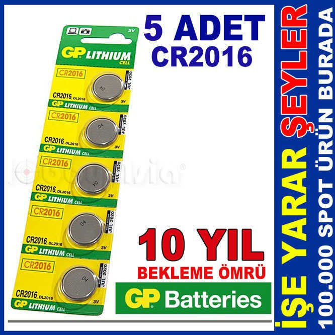 5adet UZUN ÖMÜRLÜ GP CR2016 LİTHİUM 3V DÜĞME PİL