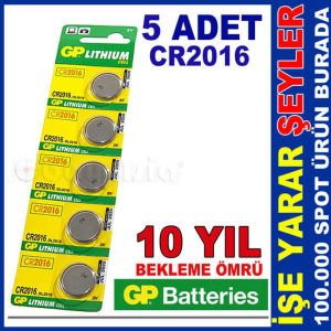 5adet UZUN ÖMÜRLÜ GP CR2016 LİTHİUM 3V DÜĞME PİL