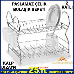 PASLANMAZ ÇELİK KALP DİZAYN 2 KATLI BULAŞIKLIK