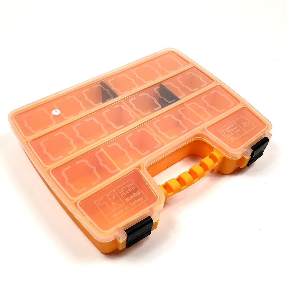 Çok Amaçlı 14 Bölmeli Organizerli Tutmalı Turuncu Kutu 26x21x5 cm