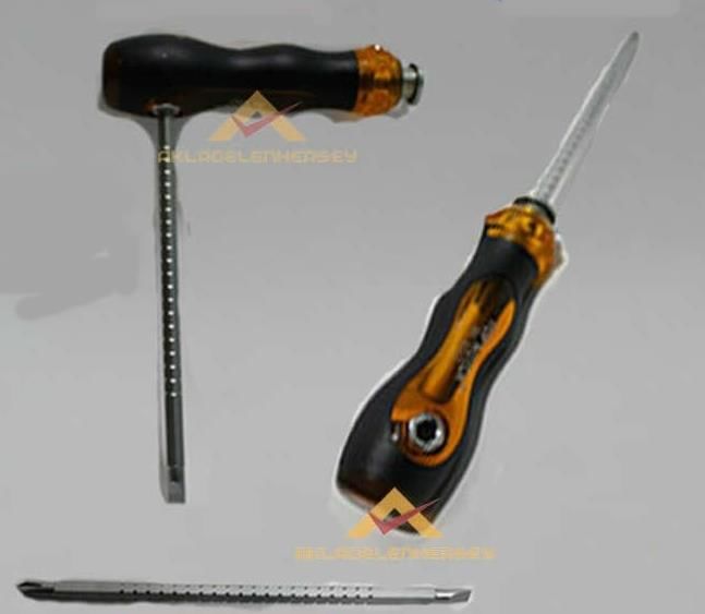 Yaylı düzenek çift taraflı çelik tornavida