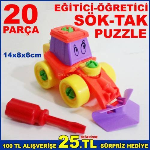 Çocuklara Eğitici Öğretici Söktak Puzzle 20pç Sökülüp Parçalanan Ve Toplanan Oyuncak İş Makinesi