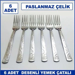 6 Adet Sarmaşık Model Paslanmaz Çelik Rostfrei Yemek Çatalı Seti
