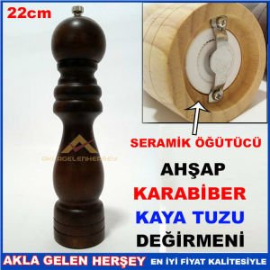 SERAMİK ÖĞÜTÜCÜLÜ 22cm AHŞAP KAYA TUZU DEĞİRMENİ