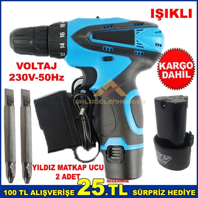 230V-50Hz  IŞIKLI Lİ-İON BATARYALI PROFESYONEL ŞARJLI MATKAP