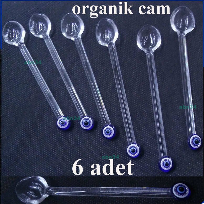 Nazar boncuklu Cam Çay Kaşığı takımı 6 adet naturel camdan el işçiliği ile üretilmiş cam nazarlıklı