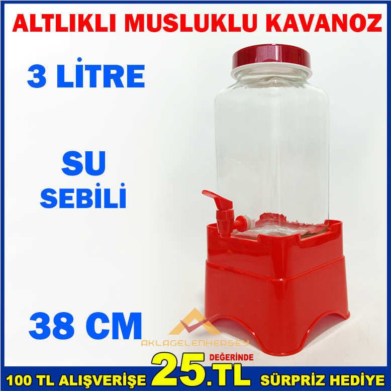 3 LT ALTLIKLI MUSLUKLU CAM KAVANOZ SU SEBİLİ