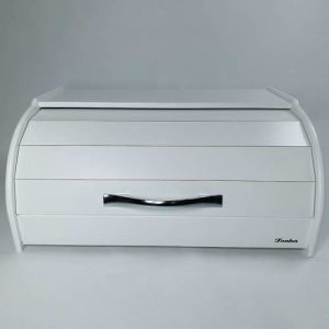 Beyaz Ahşap Ekmek Sepeti 39x18x24cm Alüminyum Oval Saplı Ekmeklik