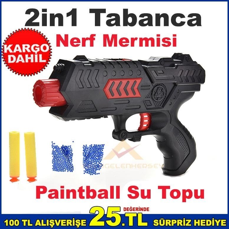 20cm 2in1 Nerf Style Hem Yumuşak Mermi Hem Su Topu Atan Silah Oyu