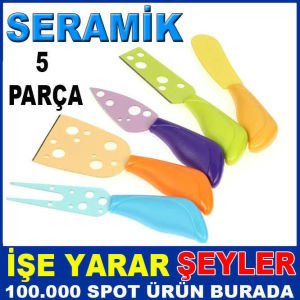 5 PARÇA PEYNİR SERVİSİ İÇİN SERAMİK BIÇAK SETİ 