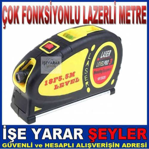Levelpr 03 Lazer Işıklı Su Terazili Hizalama Fonksiyonlu Laser Metre 5 Mt Şerit Metre
