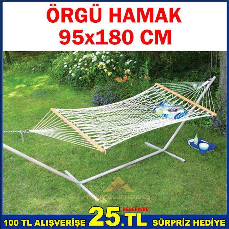 95x180cm SAĞLAM TEK KAT PAMUK İP ÖRGÜLÜ HAMAK