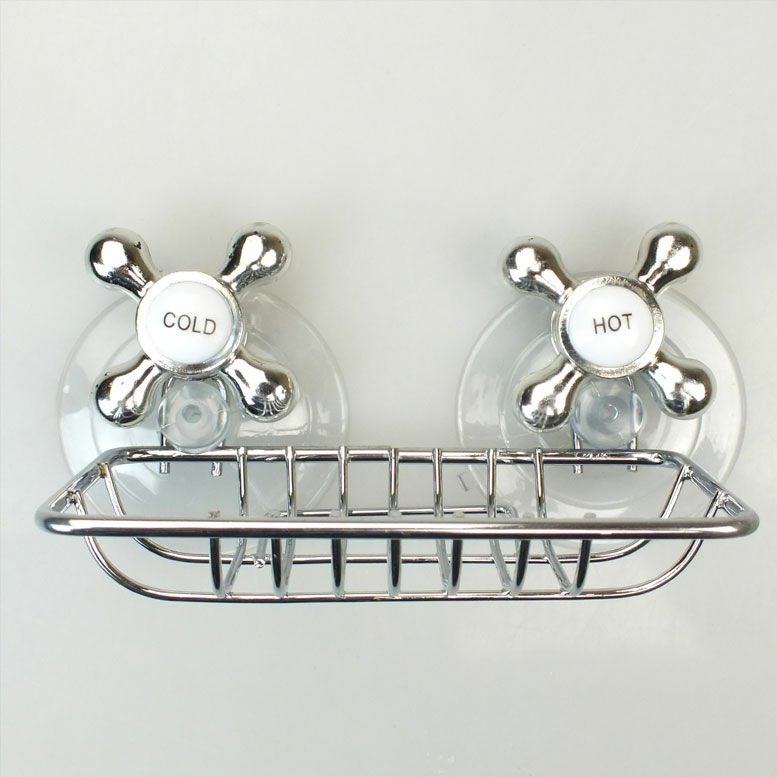 Çelik Üzeri Krom Kaplama Retro Musluk Başı Modeli Vantuzlu Sabun Rafı - Vakumlu Sabunluk - Süngerlik