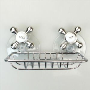 Çelik Üzeri Krom Kaplama Retro Musluk Başı Modeli Vantuzlu Sabun Rafı - Vakumlu Sabunluk - Süngerlik