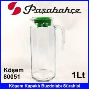 Paşabahçe 80051 Köşem Kapaklı Şık Kaliteli Cam Sürahi 1000 cc