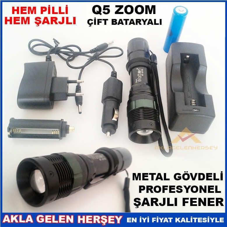 Q5 ÇİFT BATARYALI PROFESYONEL ŞARJLI EL FENERİ