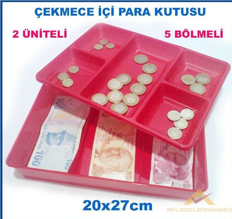 Kasa İçi Kullanışlı Para Kutusu 20x27cm Çift Üniteli 5 Bölme Çekmece İçi Bozuk Ve Kağıt Para Kutusu