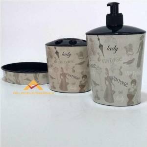 3lü Vintage Desenli Banyo Lavabo Sabunluk Seti