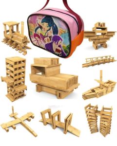 Özel Çantalı Blokları Ahşap Yapı Bloğu iri 101 Parça %100 Yerli Ultra Düzgün Kesim Ahşap Mdf Oyuncak