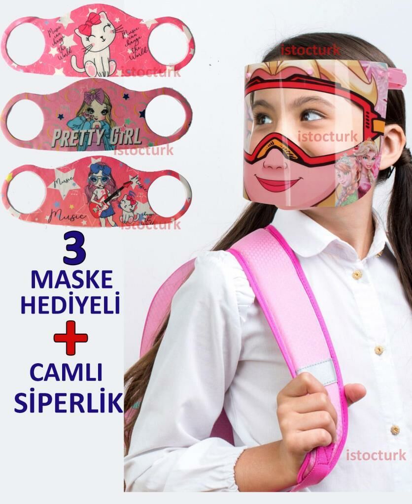 Yüz Koruyucu Camlı Siperlik Gençlere 3 Maskede Hediye Prenses+Kızlar 4lü Sağlıklı Yaşam Set-Aksesuar