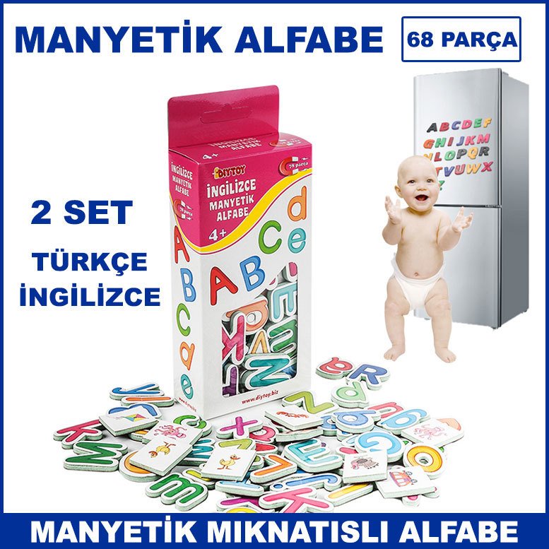 Manyetik Alfabe 2 Set İngilizce Türkçe Manyetik Harfler 68 Parça Çocukların Zeka Gelişimine Yardımcı