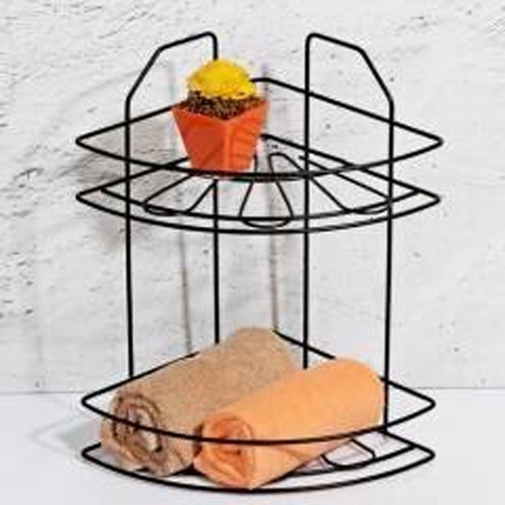 2 Katlı Yonca Siyah Metal Köşelik Banyo Duş Köşeliği Sabunluk, Şampuanlık