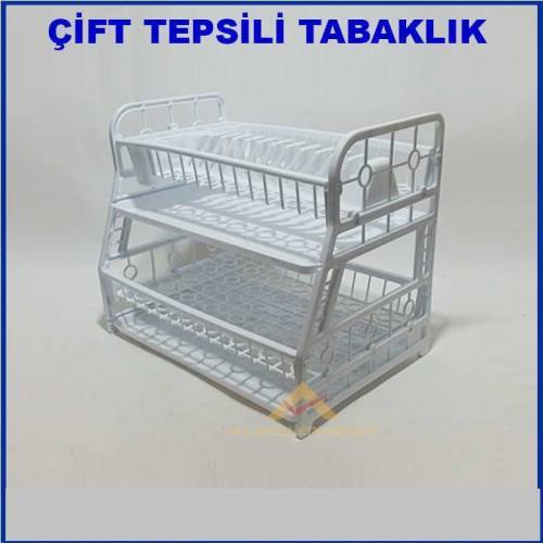 SAĞLAM PLASTİKTEN ÜRETİLMİŞ ÇİFT TEPSİLİ BEYAZ RENKLİ TABAKLIK