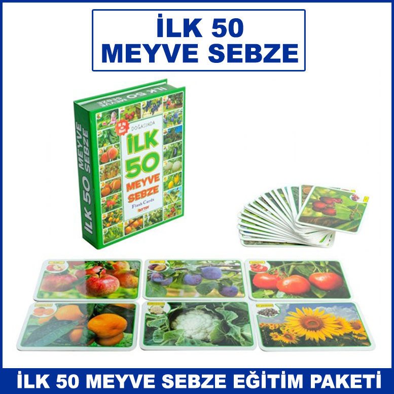 İlk 50 Meyve Sebze Kartları Çocuklar İçin Eğitici ve Zeka Geliştirici Oyun Kartları