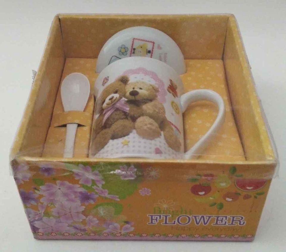 Bright FLOWER Porselen Kupa Porselen Kapaklı Porselen Kaşık