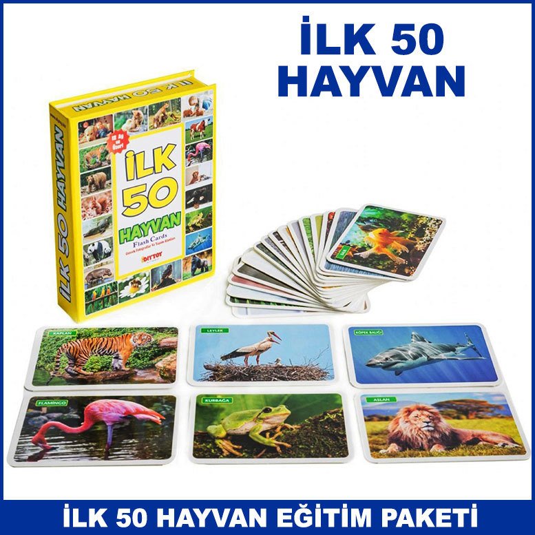 İlk 50 Hayvan Kartları Çocuklar İçin Eğitici ve Zeka Geliştirici Oyun Kartları