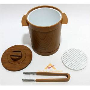 Ahşap görünümlü buz kovası çift kat plastik cidarlı izoleli büyük boy kapaklı buz kovası özel maşalı