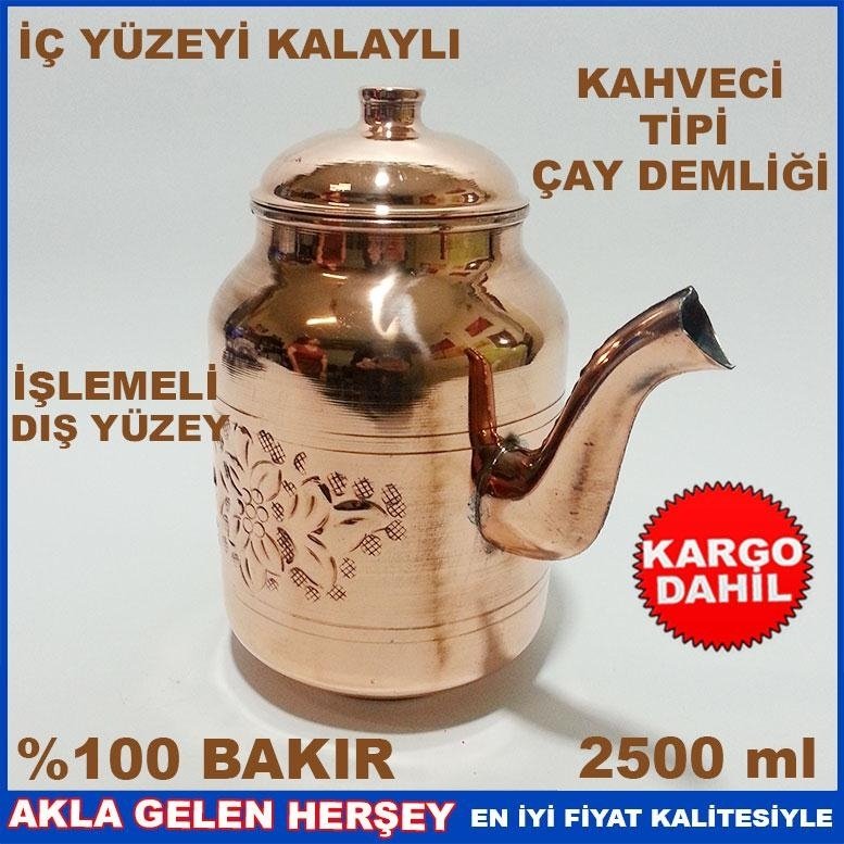 KargoDahil İÇİ KALAYLI KAHVECİ TİPİ %100 BAKIR ÇAY DEMLİĞİ 2.5.LT
