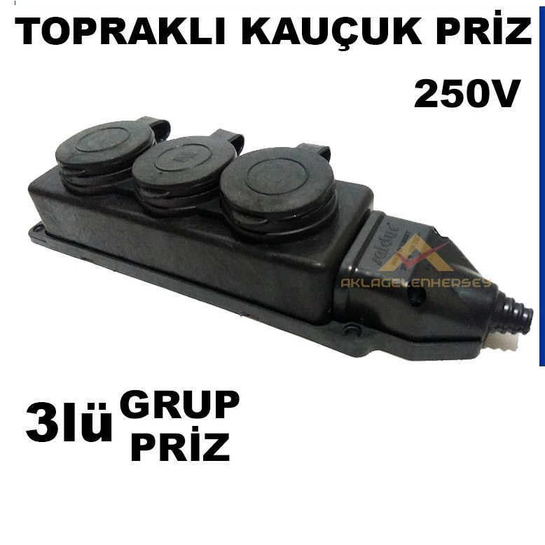 3lü GRUP PRİZ TOPRAKLI KAPAKLI SERİ KAUÇUK PRİZ