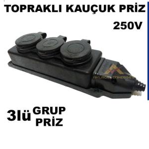 3lü GRUP PRİZ TOPRAKLI KAPAKLI SERİ KAUÇUK PRİZ