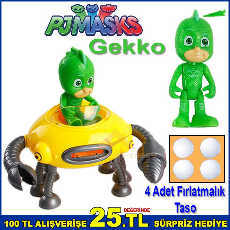 Pj Masks Karakterler Gekko Action Figure Oyuncaklar 8cm Kertenkele ve Taso Fırlatan Kollu Araç