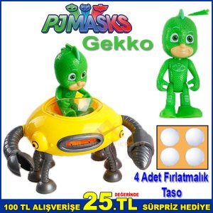 Pj Masks Karakterler Gekko Action Figure Oyuncaklar 8cm Kertenkele ve Taso Fırlatan Kollu Araç