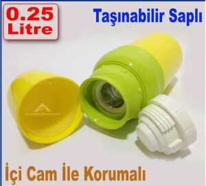 0.25 Litre Kapasiteli Çocuk Termosu İçi Cam ile Korumalı Taşınabilir Saplı Su Termosu