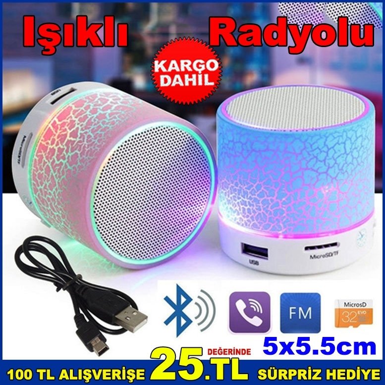 Led Işıkl Bluetooth Speaker Taşınabilir Mini Hoparlör Ses Bombası