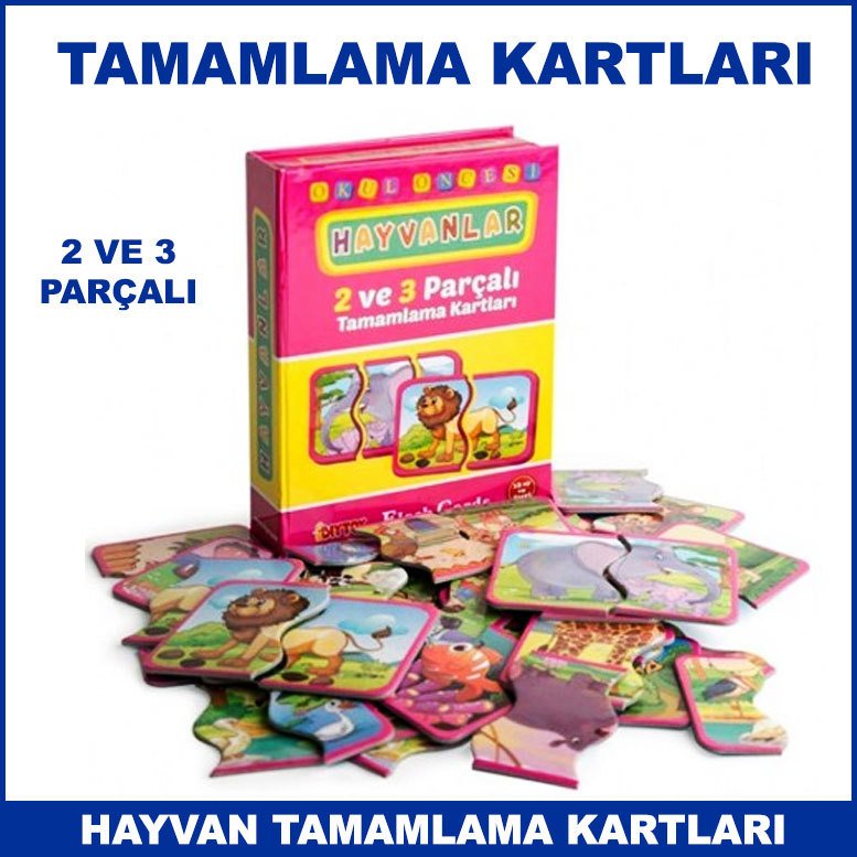 Hayvanları Tamamlama Kartları 2 ve 3 Parçalı -  Çocukların Zeka Gelişimine Yardımcı
