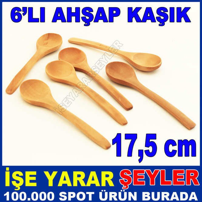 6'LI DAYANIKLI ŞIK AHŞAP KAŞIK SETİ 17,5 cm