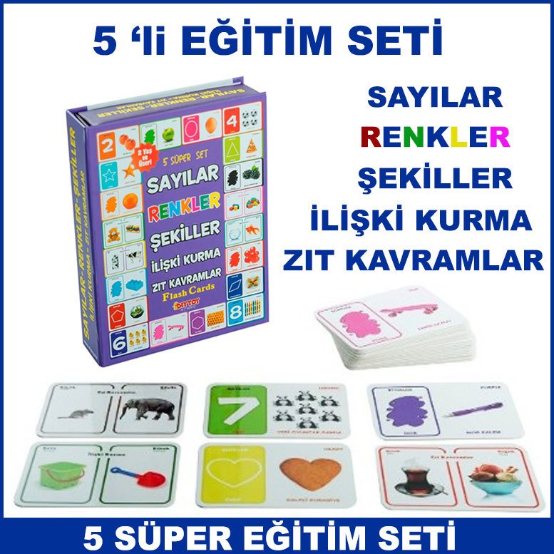 Renk,Sayı,Şekil,İlişki Kurma,Zıt Kavram Eğitimli 5 Süper Set - Çocukların Zeka Gelişimine Yardımcı